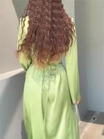 Abaya élégante grande taille à col en V et décolleté cœur, manches longues, unie, style bandage, coupe trapèze, pour Dubaï, Ramadan, tenue islamique modeste