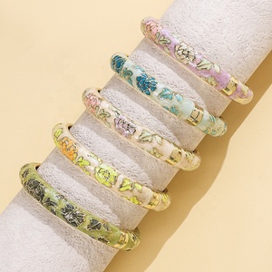 Trending Now Wholesale SSJ H999 Chinese Style Travel <b>Gift</b> Color Drop Spring Electroplated Christian Cloisonne Peony Bangles - Product Image 2