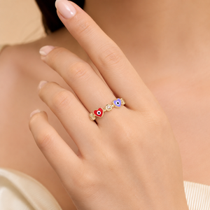 Anello Aperto Regolabile con Simbolo Classico dell'Occhio Turco per Donne - Product Image 2