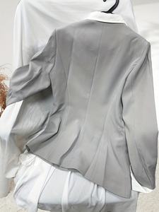 Blazer Gris 2 en 1 con Cuello Camisero, Estilo Casual Elegante para Mujer, Cinturón No Incluido - Product Image 3