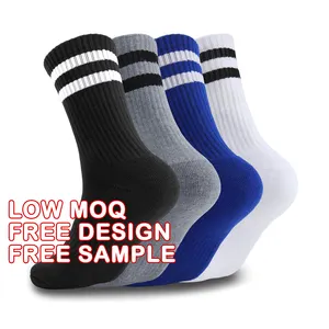 Uron gratis kaus kaki sampel dengan logo bantalan bergaris kaus kaki kru olahraga