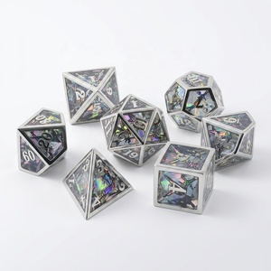 FEERON Jeu de dés polyédriques irisés en alliage de zinc, 7 pièces, gravés, pour DND COC TRPG, motif double épée, écologiques et durables pour RPG - Product Image 1