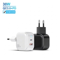 Chargeur mural USB C double port Justlink 30W GaN avec prises interchangeables US/EU/UK, adaptateur de voyage à charge rapide