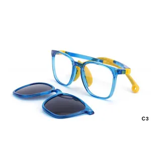 Custom logo Kids Clip on eyeglasses Comfortable & Detachable Children TR90 Optical frames with Sunglasses clip-on cover