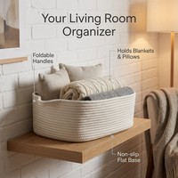 Panier de rangement en corde de coton tressée avec poignées pour organiser les étagères, le placard, les jouets pour chats, chiens et animaux de compagnie, boîte décorative