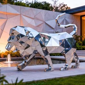 Statue de lion abstraite moderne en acier inoxydable poli, grande taille, couleur personnalisée, garantie de 3 ans pour la décoration de jardin extérieur - Product Image 1