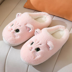 Chaussons d'intérieur pour femmes, doublure en sherpa moelleuse, pantoufles d'hiver pour la maison, pantoufles fantaisie pour femmes avec motif de chat 3D en peluche, antidérapantes, chaudes - Product Image 3