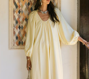 Vestido Maxi Amarillo Satinado con Cuello en V, Manga Farol, Estilo Boho Holgado con Bolsillos, Vestido Casual de Verano - Product Image 5