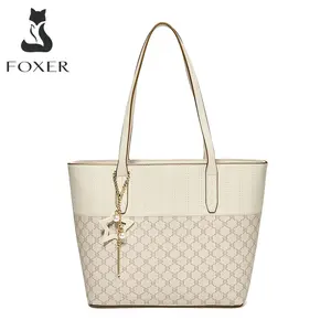 FOXER Signature Women's Vegan PU Leather Handbag Lady Large Capacity Shoulder Bag Fashion Monogram Tote Suit Vegetarian