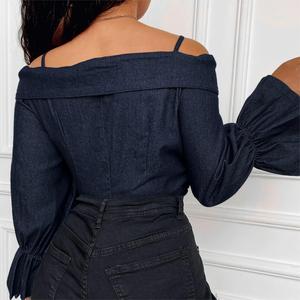 เสื้อแฟชั่นผู้หญิง แขนบาน คอวี สายคล้องคอ แบบเปิดไหล่ สไตล์สปริง/ออทั่ม - Product Image 6