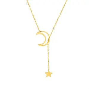 Colar de aniversário feminino aço inoxidável, pingente estrela lua crescente colar lariat joias de aniversário para sua namorada esposa filha