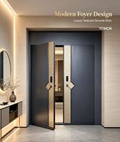 Porte d'entrée double de luxe moderne au design européen YDNCN, corps en aluminium moulé gris foncé, incrustation tissée or champagne, intelligente