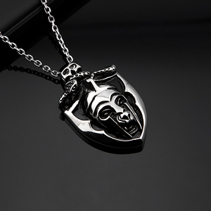 Punk thép không gỉ đúc lá chắn Mặt dây chuyền thời trang cá nhân mặt nạ Mô hình mặt dây chuyền vòng cổ cho nam giới - Product Image 2