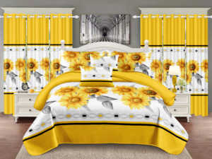Modern 12-Piece King Size Printed Sheet Set with <strong>Matching</strong> <strong>Curtain</strong> Contemporary <strong>Bedding</strong> - Product Image 5