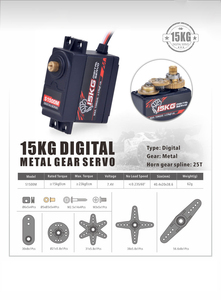เซอร์โวมอเตอร์ดิจิตอล 15 กก. ฟันโลหะ ความเร็วสูง สำหรับชิ้นส่วนรถของเล่น RC ปีกตรึงขนาด 1/8 1/10 - Product Image 6