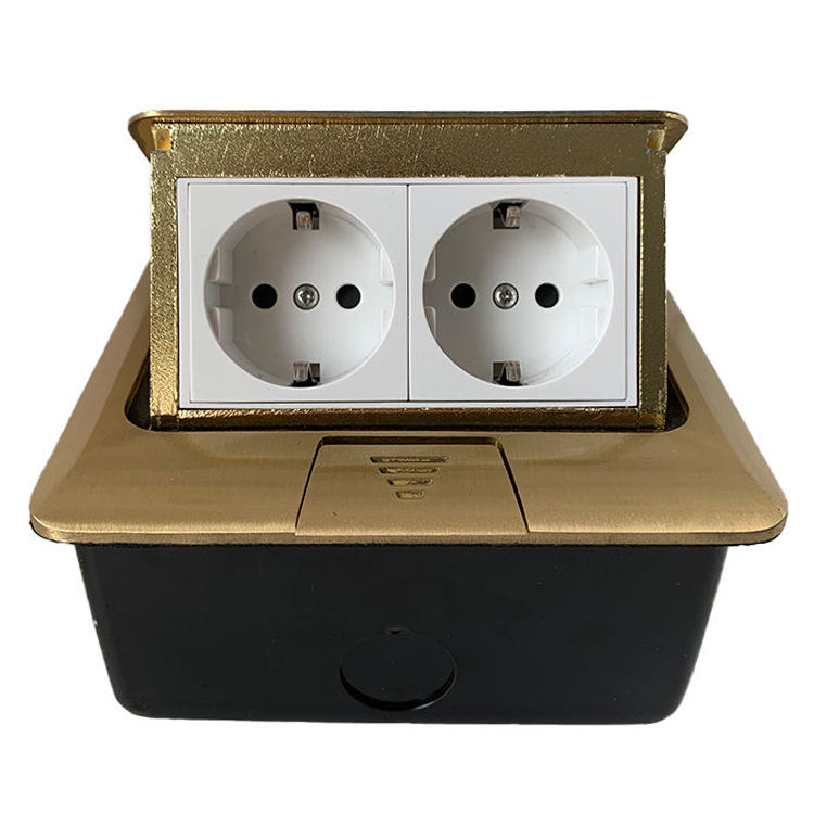 VNX Gold Color Floor Socket Pop up 2 Gang Socket Floor Pop up Socket Outlet for Home