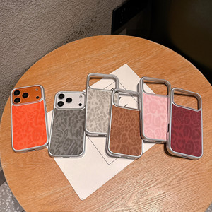 Étui de téléphone portable en cuir texturé à imprimé léopard de luxe pour iPhone 16/17 Pro MaxAG avec grande fenêtre pour objectif, compatible iPhone 15 Pro Max - Product Image 5