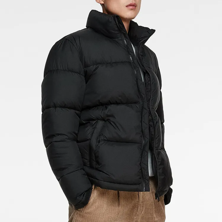 Custom mens black polyester outdoor puffer jacket for winter