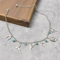 Western Style Cluster Charms Tête De Vache Cowboy Chapeau Botte Fer À Cheval Turquoise Pendentif Collier Bracelet Idée