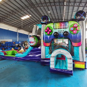 Château gonflable et toboggan combinés de qualité commerciale pour enfants, idéal pour les fêtes en plein air, thème Glitch Gamer. - Product Image 1