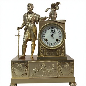 นาฬิกาตั้งโต๊ะแบบกลไก รูปปั้นอาคิลส์ สไตล์ฝรั่งเศสโบราณ ทำจากทองเหลืองแท้ ชุบทอง 24K - Product Image 1