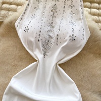 Robe Mini Décontractée Chic d'Été à Licou pour Femme, Sans Manches, Taille Empire, Dos Nu Orné de Diamants