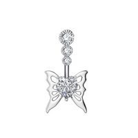 Piercing de nombril unisexe en acier inoxydable électroplaqué, motif cœur à trois zircons, ultra-brillant, avec zircon goutte d'eau, pour bijoux