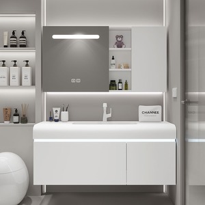 Vanità bianca a prezzi accessibili su misura del <span class=keywords><strong>bagno</strong></span> con specchio in legno armadi da <span class=keywords><strong>bagno</strong></span> lavabo - Product Image 1
