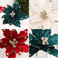 Fleurs artificielles de Noël, ornements floraux pour sapin de Noël, décorations festives de vacances, accessoires de tête de fleur en strass