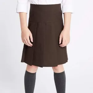 थोक अनुकूलित बनाया स्कूल वर्दी स्कर्ट सादे भूरे रंग के साथ स्कूल स्कर्ट लोगो
