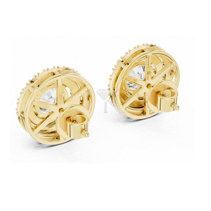 Boucles d'oreilles clous en diamant de laboratoire rond à double halo concentrique avec fermoirs à vis sécurisés, bijoux fins élégants et minimalistes - Product Image 2