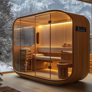 Nhà tắm hơi gỗ rắn mộc mạc cho khu vườn biệt thự bao gồm phòng xông hơi bằng điện với vòi hoa sen và lắp đặt dễ dàng - Product Image 6