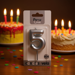 Party Love Silver Number 5 Candle 6Cm Birthday Cake Decor - Product Image 3