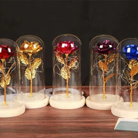 CLTF Romantis 24k Gold Foil Glass Cover LED Hiasan Bunga Mawar Bunga Mawar Awet dalam Kubah Kaca Hadiah Hari Valentine