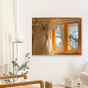 <strong>French</strong> Style Faux Window Landscape Painting Oil <strong>Canvas</strong> With Frame Retro Decor For Living Room Bedroom Wall Art - Product Image 4