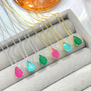 Collier en gros personnalisé avec pendentif goutte d'eau semi-bijou, plaqué or, breloques poire fusion, pour femme - Product Image 3