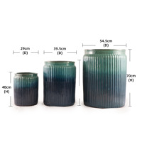 Pot de fleurs en céramique émaillée à rayures verticales dégradées turquoise-bleu, style américain, écologique, durable, avec trou de drainage, haut, pour la maison