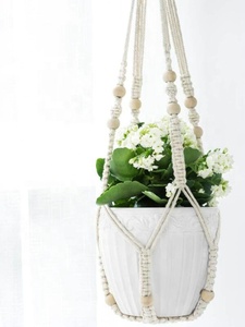 Suspensions pour plantes en macramé, panier <span class=keywords><strong>suspendu</strong></span> pour plantes d'intérieur <span class=keywords><strong>avec</strong></span> perles en bois, porte-<span class=keywords><strong>pot</strong></span> de fleurs, <span class=keywords><strong>corde</strong></span> en coton sans pompons, décoration d'intérieur, 89 cm - Product Image 4