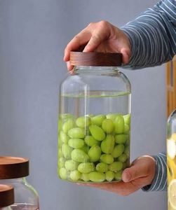 2023 New Style Food Storage Glass Kitchen <b>Wine</b> Storage Sealed With Wood Screw Lid - Product Image 3