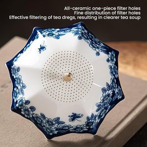 Infusore e Filtro per Tè in Porcellana a Forma di Ombrello, Design Cinese Blu e Bianco Rotante, Multiuso, Lavabile in Lavastoviglie, per Tè Sfuso - Product Image 5