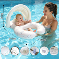 Bouée de natation gonflable double en PVC pliable avec pare-soleil pour tout-petits, idéale pour les sports aquatiques en famille - Interactivité mère-enfant