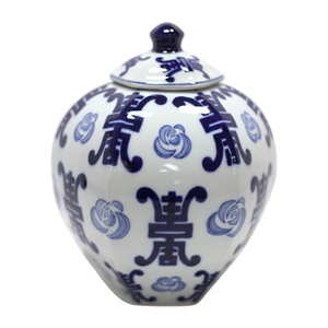 Qianrui qr022a màu xanh trắng Tuổi thọ nhân vật sứ Jar-Truyền Thống Trung Quốc phong cách tốt lành trang trí tưởng niệm Container 3 năm - Product Image 1