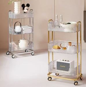 Chariot utilitaire roulant moderne avec tiroirs et étagère ouverte, chariot de rangement roulant en acrylique transparent pour salon de beauté, spa et usage domestique - Product Image 1