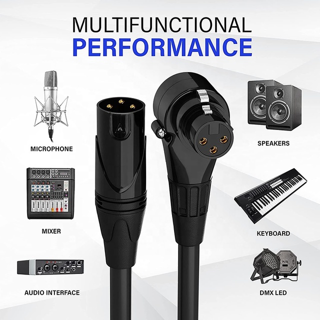 24K Gold Plated 3-Pin 90 Degree Right Angle Coaxial Twisted Pair XLR Microphone Cable 2m Length Male-Female Connectors Braid