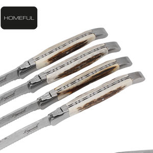 سكين مطبخ فاخر عالي الجودة من laguiol من الفولاذ المقاوم للصدأ للشواء ، سكين مطبخ خشبي بشعار ليزر معدني - Product Image 5