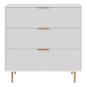 Luxury Bedroom Furniture Wholesale Wooden MDF Painting Modern Embossed Large 3-Drawer Nightstand White And Gold
