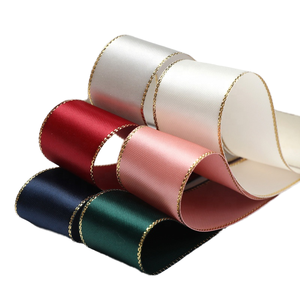 Trend Top Sell Custom 1inch Double Side Floral Polyester Gold Yarn Edged Satin <b>Ribbon</b> Spool 100yards/roll Valentine's Day Gift - Product Image 1