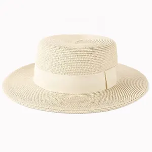 Chapeau de protection solaire unisexe pour hommes, femmes, femmes, plage, large bord, paille de blé, en papier, avec bande, vente en gros