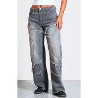 Jeans asymétriques effilochés en denim droit vintage décontractés Pantalons délavés taille basse pour femmes