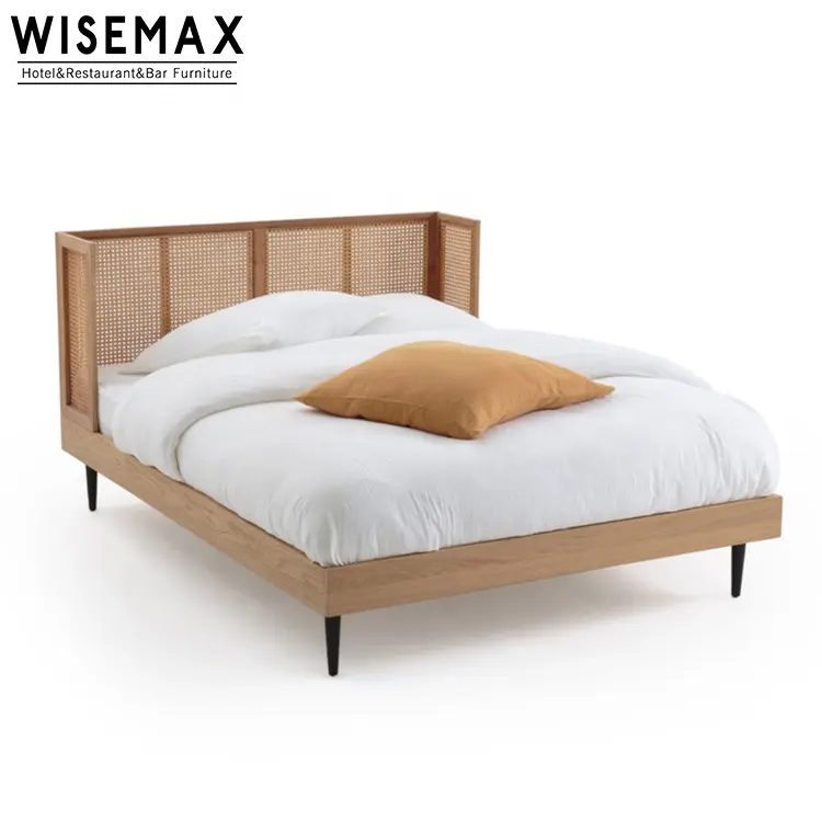 أحدث اللوح الأمامي لغرف النوم الحديثة المصنوعة من خشب الخيزران سرير مزدوج مقاس كبير سرير مزدوج تصميم بإطار خشبي كامل